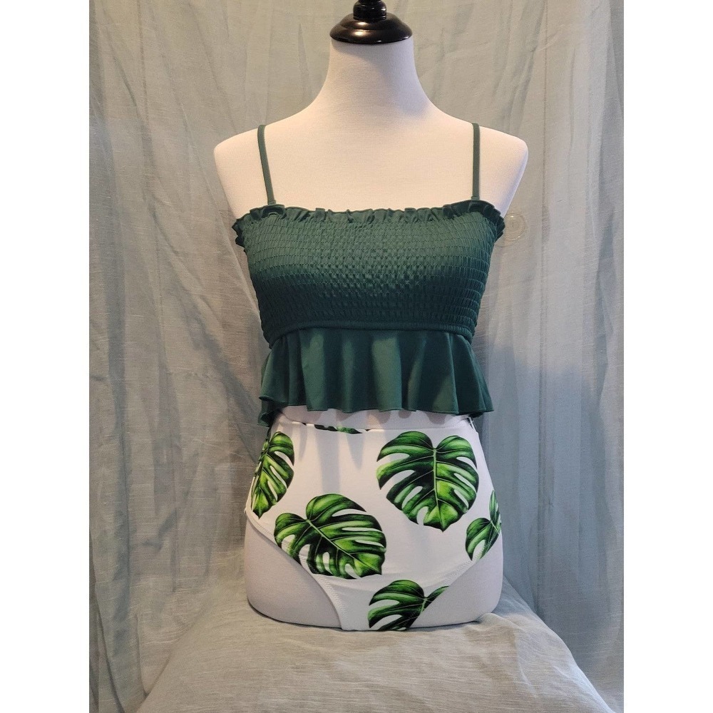 NWOT Green Tankini Bikini Tropical size medium